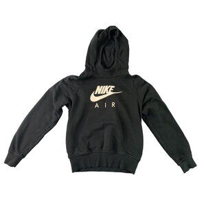 Nike Air Womens Small Black Hoodie Sweatshirt Pullover Black White Spellout Logo